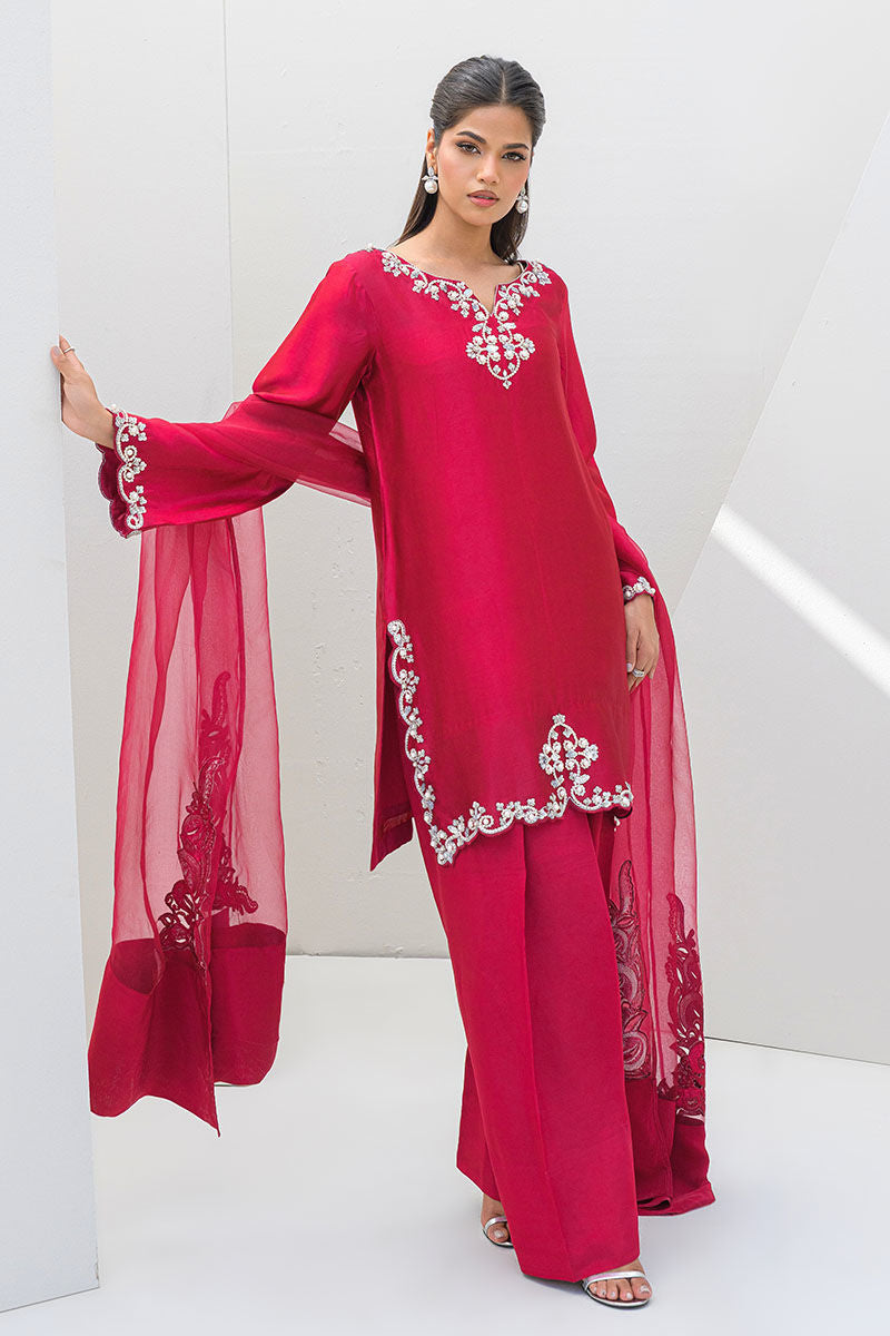 Fatima Khan | Serene Eid Luxe Pret | Ruby Rouge - by - Libasekhas UK - Registered Vendor of : Fatima Khan - 100% Original Designer Dresss