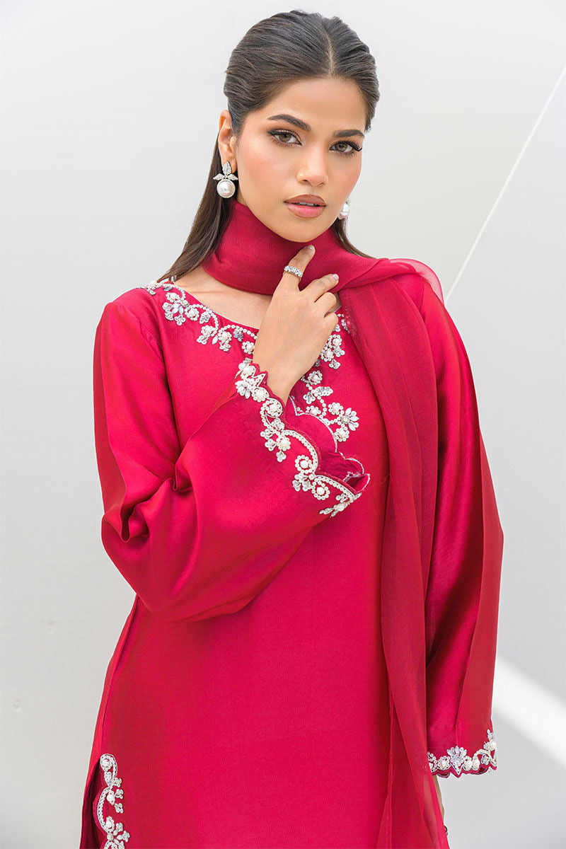 Fatima Khan | Serene Eid Luxe Pret | Ruby Rouge - by - Libasekhas UK - Registered Vendor of : Fatima Khan - 100% Original Designer Dresss