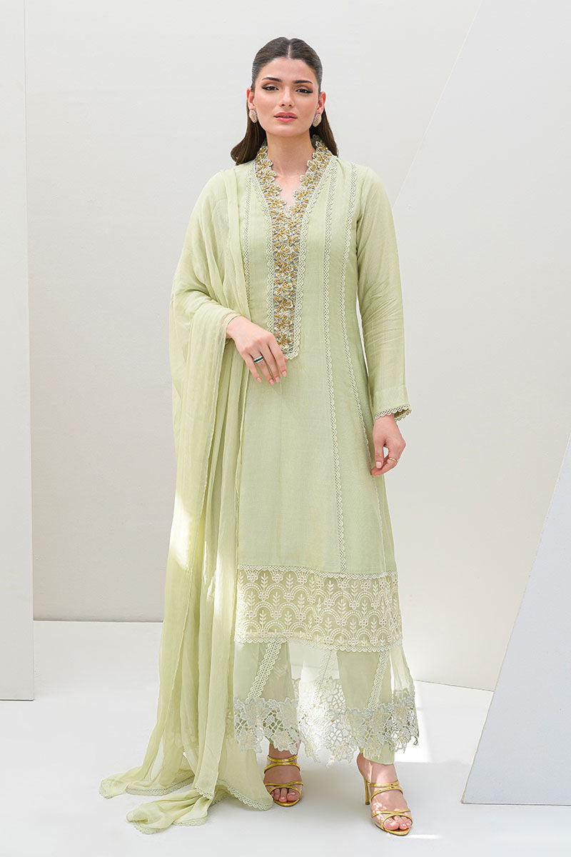 Fatima Khan | Serene Eid Luxe Pret | Honeydew Hue - by - Libasekhas UK - Registered Vendor of : Fatima Khan - 100% Original Designer Dresss