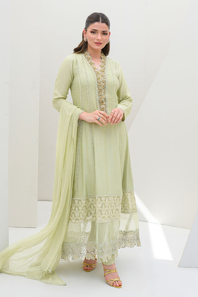 Fatima Khan | Serene Eid Luxe Pret | Honeydew Hue - by - Libasekhas UK - Registered Vendor of : Fatima Khan - 100% Original Designer Dresss