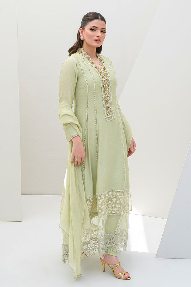 Fatima Khan | Serene Eid Luxe Pret | Honeydew Hue - by - Libasekhas UK - Registered Vendor of : Fatima Khan - 100% Original Designer Dresss