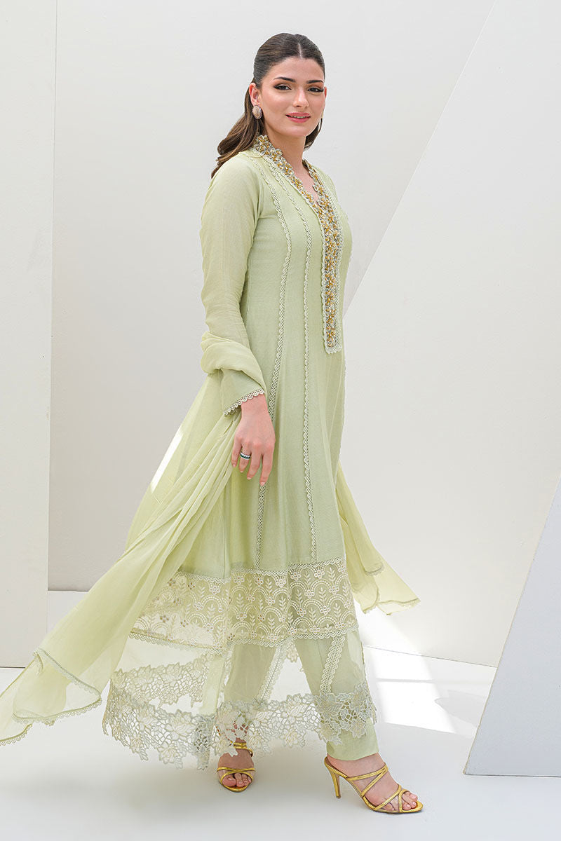 Fatima Khan | Serene Eid Luxe Pret | Honeydew Hue - by - Libasekhas UK - Registered Vendor of : Fatima Khan - 100% Original Designer Dresss