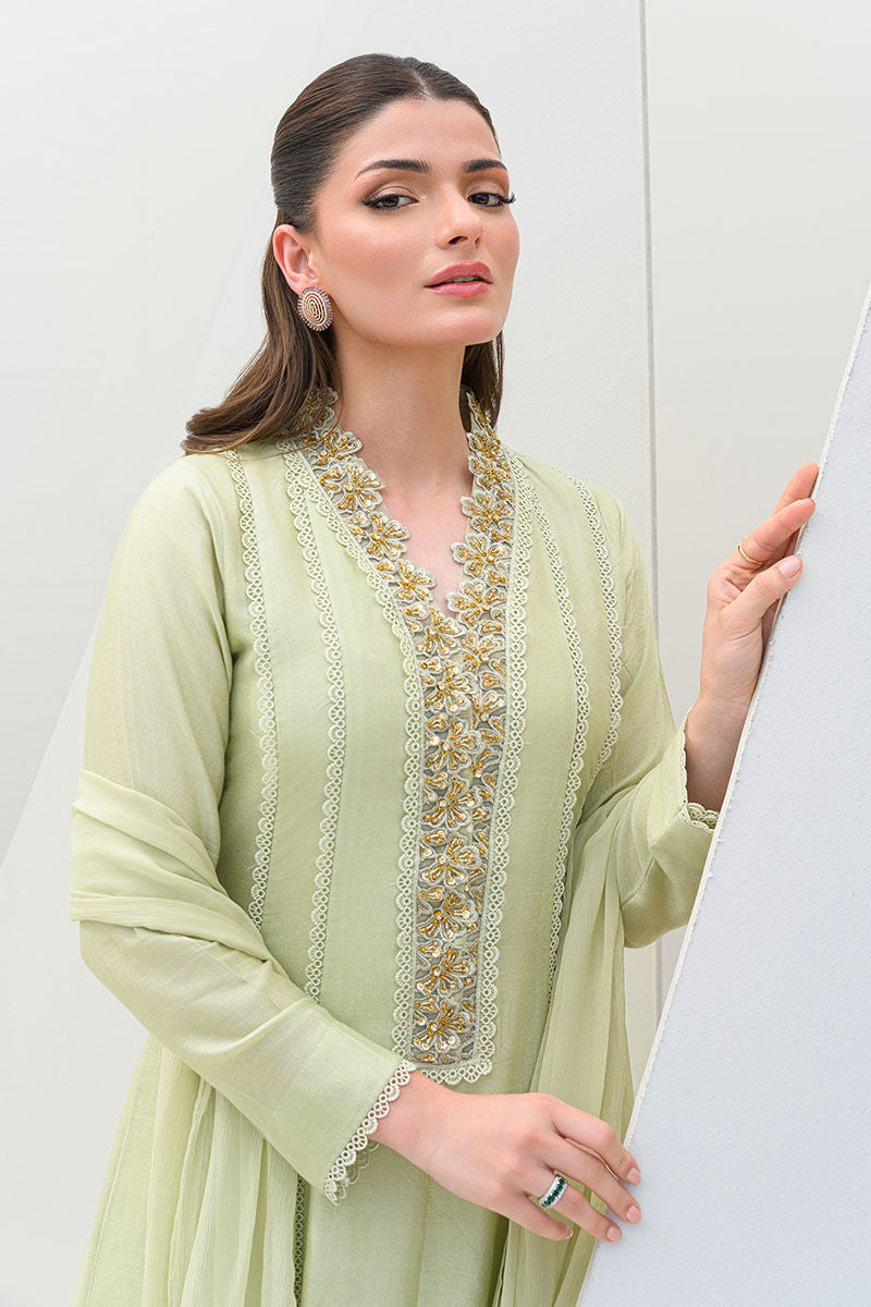Fatima Khan | Serene Eid Luxe Pret | Honeydew Hue - by - Libasekhas UK - Registered Vendor of : Fatima Khan - 100% Original Designer Dresss