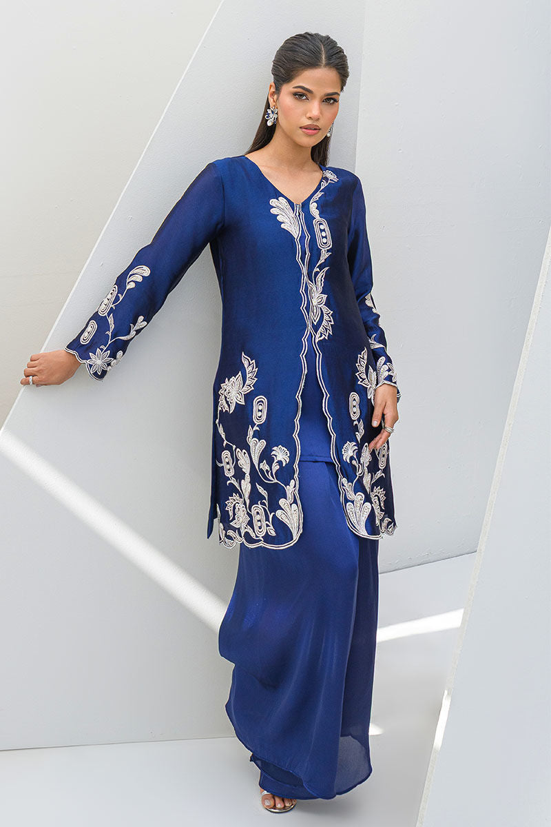 Fatima Khan | Serene Eid Luxe Pret | Blue Noir - by - Libasekhas UK - Registered Vendor of : Fatima Khan - 100% Original Designer Dresss
