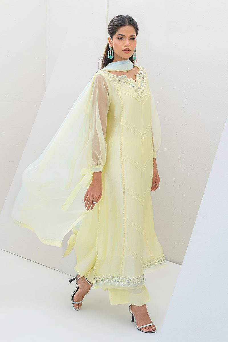 Fatima Khan | Serene Eid Luxe Pret | Lemon Love - by - Libasekhas UK - Registered Vendor of : Fatima Khan - 100% Original Designer Dresss