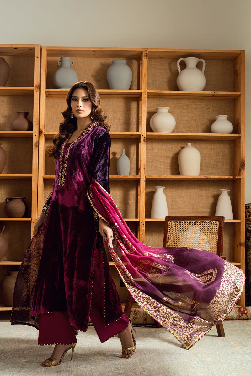 Fatima Khan | Warm Whisper Velvet 25 | Majestic Garnet - by Libasekhas UK - Registered Vendor of : Farasha - 100% Original Designer Dress