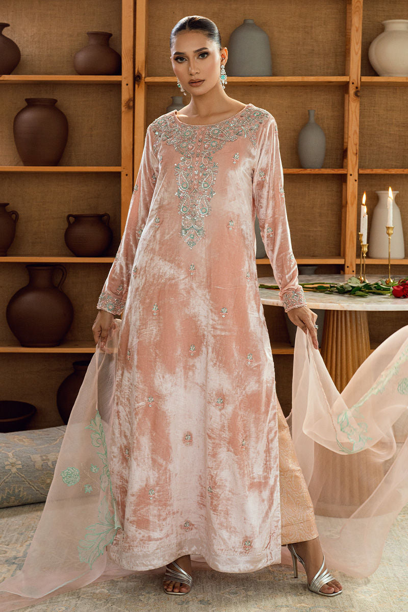 Fatima Khan | Warm Whisper Velvet 25 | Rose Whisper - by Libasekhas UK - Registered Vendor of : Fatima Khan - 100% Original Designer Dress