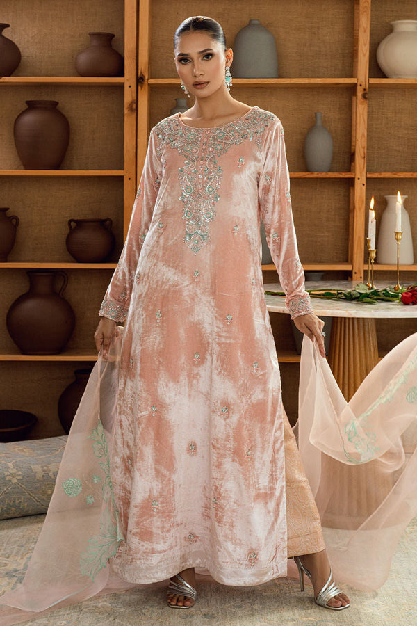 Fatima Khan | Warm Whisper Velvet 25 | Rose Whisper - by Libasekhas UK - Registered Vendor of : Fatima Khan - 100% Original Designer Dress