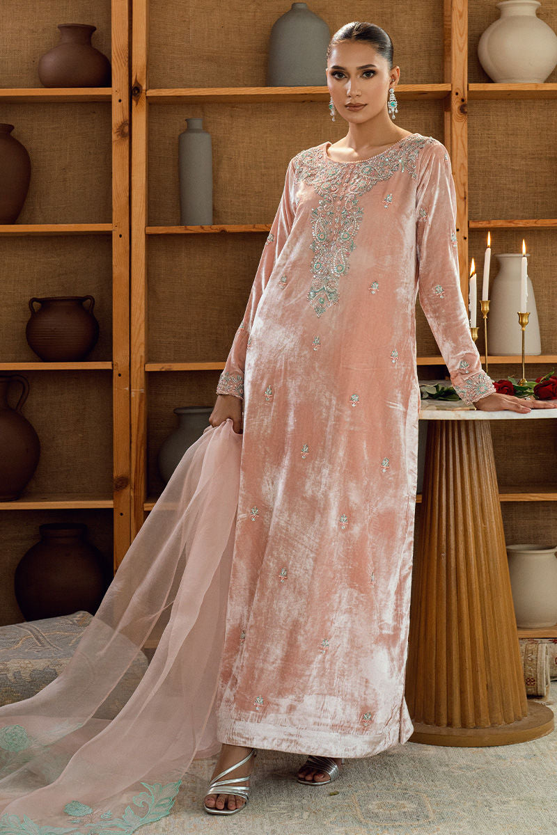 Fatima Khan | Warm Whisper Velvet 25 | Rose Whisper - by Libasekhas UK - Registered Vendor of : Fatima Khan - 100% Original Designer Dress