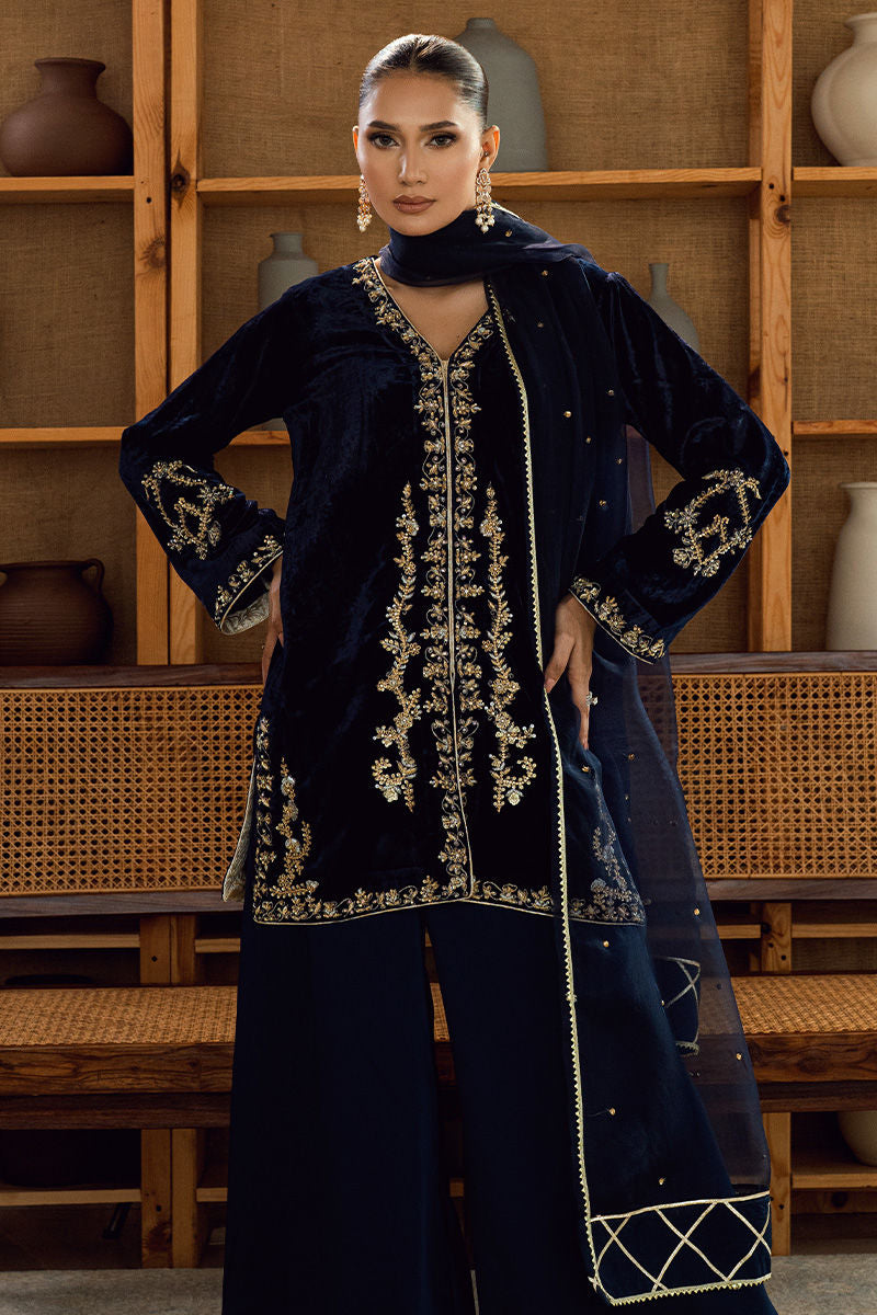 Fatima Khan | Warm Whisper Velvet 25 | Sapphire Legacy - by Libasekhas UK - Registered Vendor of : Fatima Khan - 100% Original Designer Dress