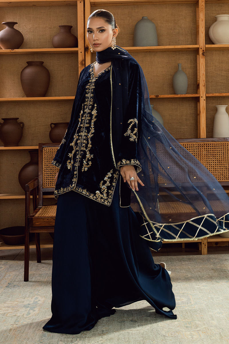 Fatima Khan | Warm Whisper Velvet 25 | Sapphire Legacy - by Libasekhas UK - Registered Vendor of : Fatima Khan - 100% Original Designer Dress
