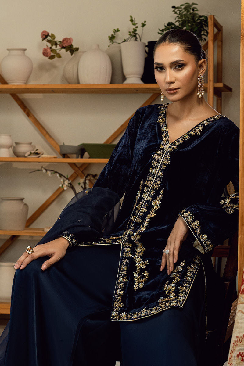 Fatima Khan | Warm Whisper Velvet 25 | Sapphire Legacy - by Libasekhas UK - Registered Vendor of : Fatima Khan - 100% Original Designer Dress