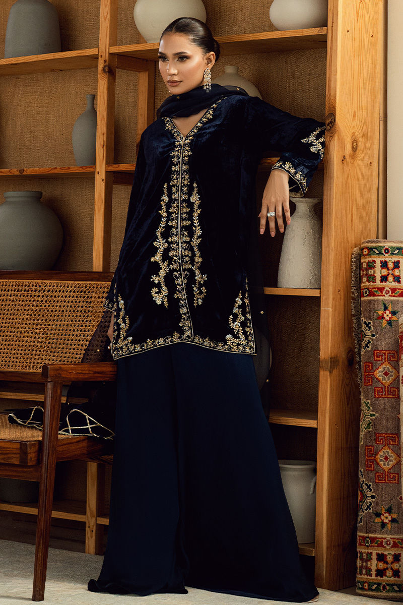 Fatima Khan | Warm Whisper Velvet 25 | Sapphire Legacy - by Libasekhas UK - Registered Vendor of : Fatima Khan - 100% Original Designer Dress