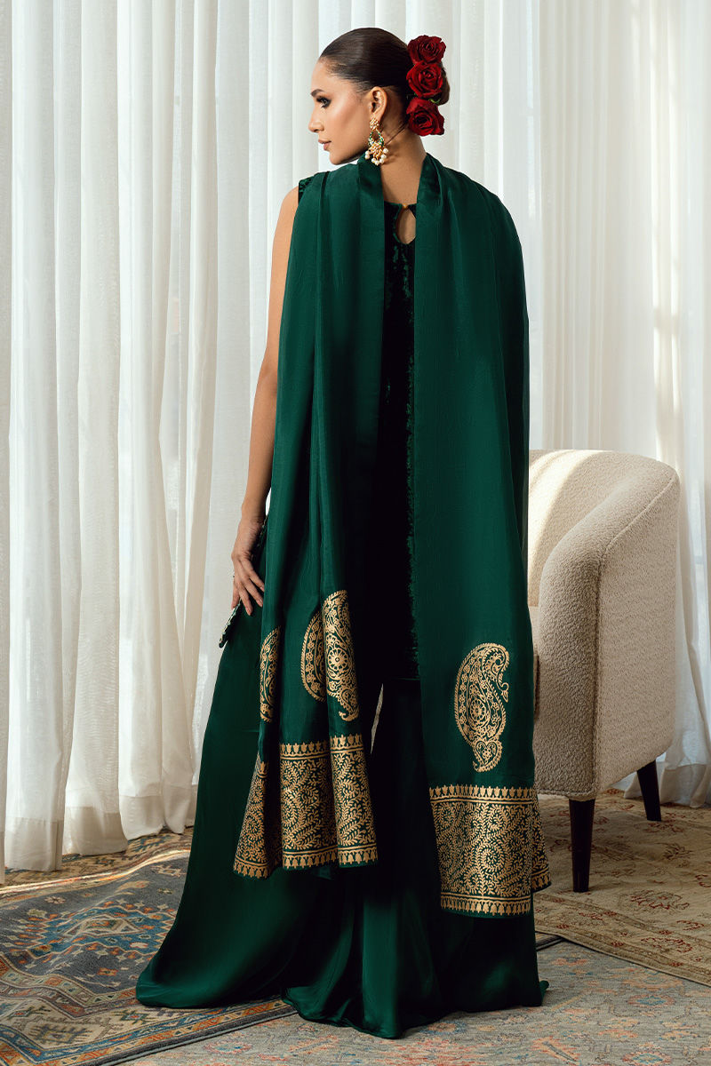 Fatima Khan | Warm Whisper Velvet 25 | Emerald Dusk - by Libasekhas UK - Registered Vendor of : Fatima Khan - 100% Original Designer Dress