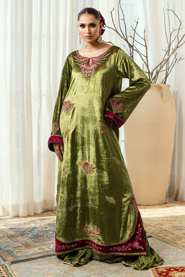 Fatima Khan | Warm Whisper Velvet 25 | Jade Whisper - by Libasekhas UK - Registered Vendor of : Fatima Khan - 100% Original Designer Dress