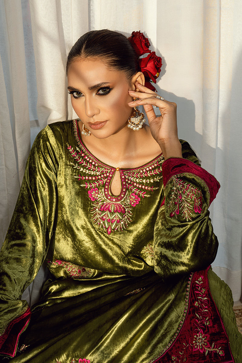 Fatima Khan | Warm Whisper Velvet 25 | Jade Whisper - by Libasekhas UK - Registered Vendor of : Fatima Khan - 100% Original Designer Dress