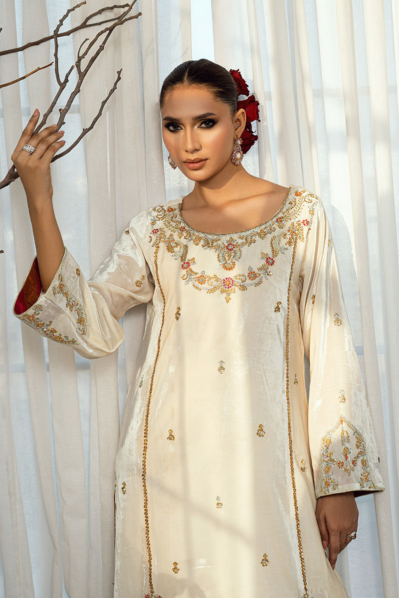 Fatima Khan | Warm Whisper Velvet 25 | Golden Grace - by Libasekhas UK - Registered Vendor of : Fatima Khan - 100% Original Designer Dress