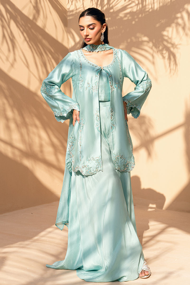 Fatima Khan | Flore Eid Luxe 26 | Aqua Fern - by Libasekhas UK - Registered Vendor of : Fatima Khan - 100% Original Designer Dress