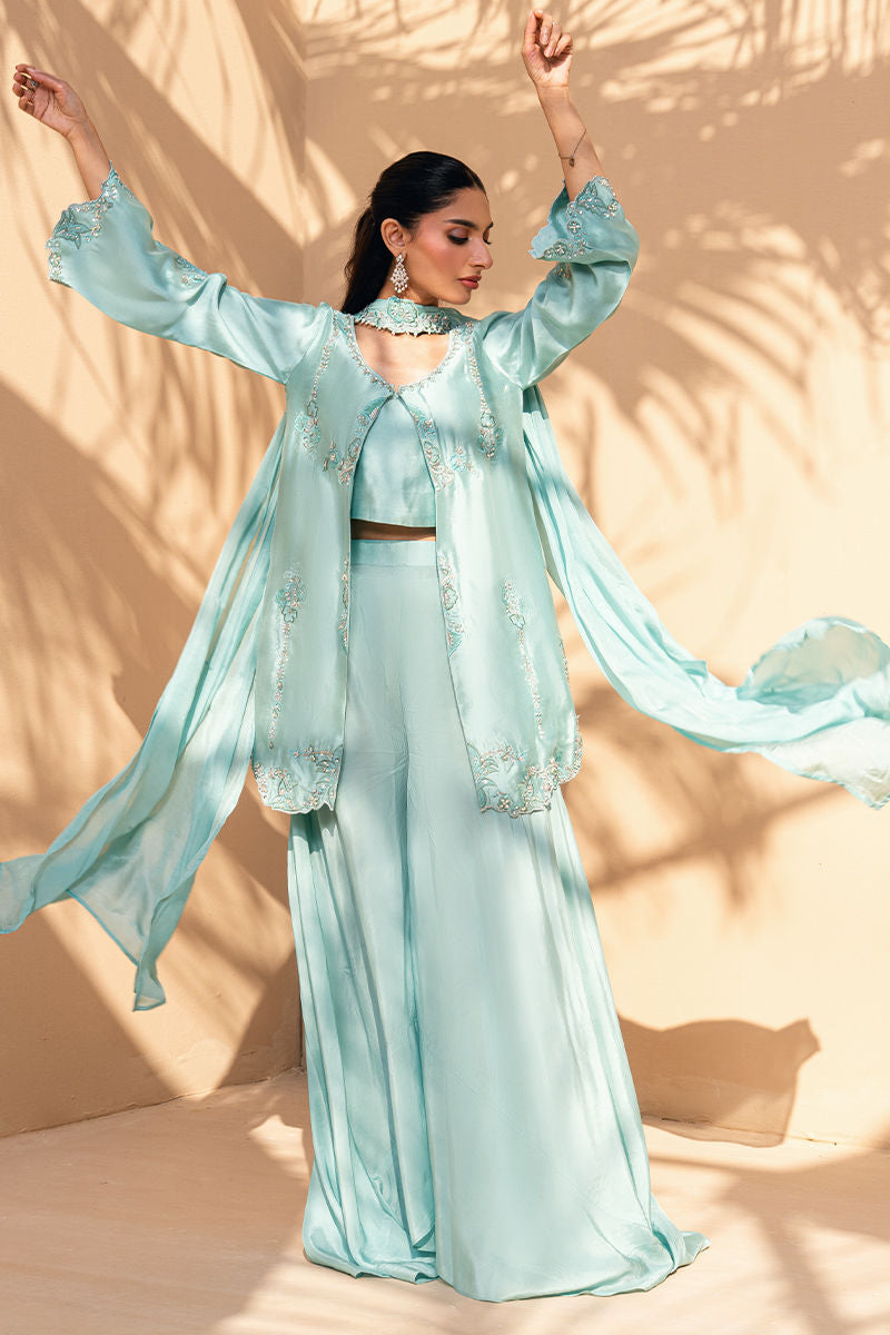 Fatima Khan | Flore Eid Luxe 26 | Aqua Fern - by Libasekhas UK - Registered Vendor of : Fatima Khan - 100% Original Designer Dress