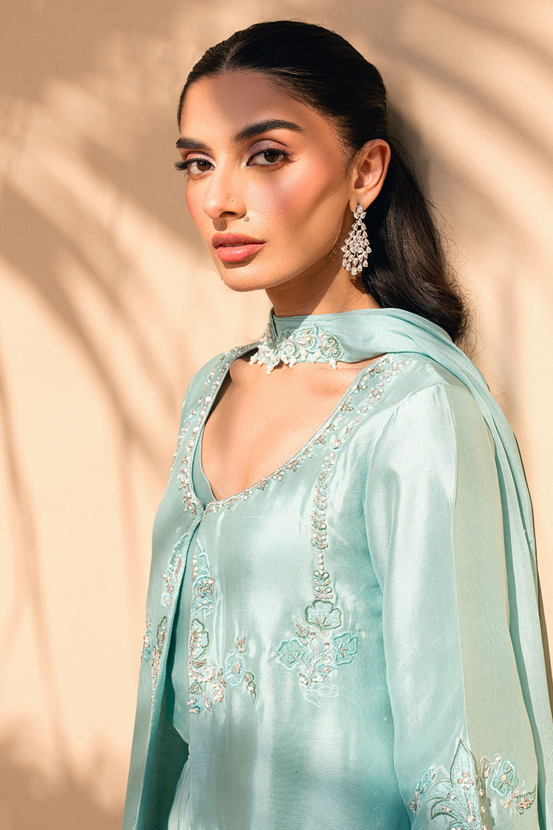 Fatima Khan | Flore Eid Luxe 26 | Aqua Fern - by Libasekhas UK - Registered Vendor of : Fatima Khan - 100% Original Designer Dress