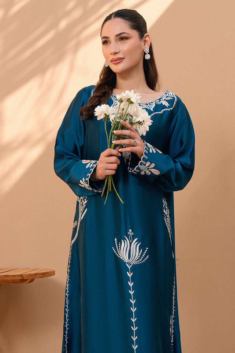 Fatima Khan | Flore Eid Luxe 26 | Deep Teal Bloom - by Libasekhas UK - Registered Vendor of : Fatima Khan - 100% Original Designer Dress