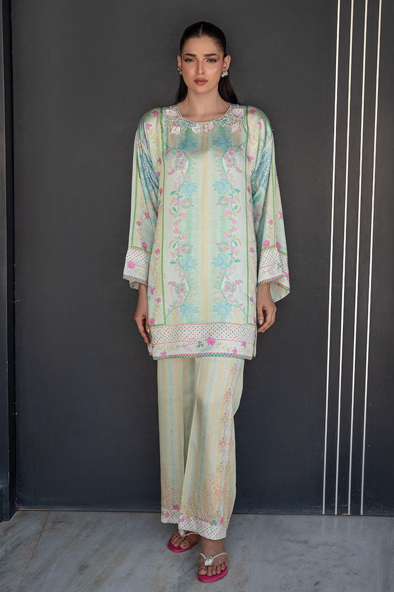 Fatima Khan | Layan Printed Eid Edit | Breezy Mint - Coord Set - by Libasekhas UK - Registered Vendor of : Fatima Khan - 100% Original Designer Dress