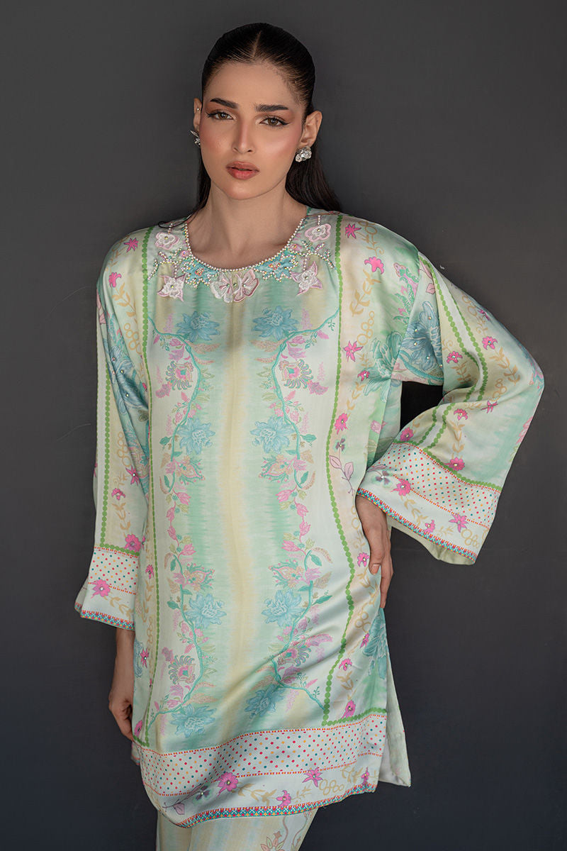 Fatima Khan | Layan Printed Eid Edit | Breezy Mint - Coord Set - by Libasekhas UK - Registered Vendor of : Fatima Khan - 100% Original Designer Dress