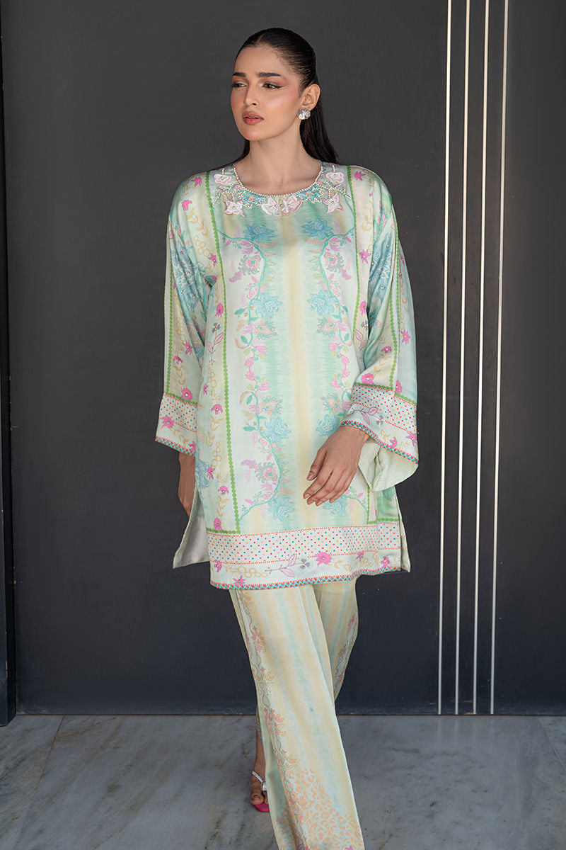 Fatima Khan | Layan Printed Eid Edit | Breezy Mint - Coord Set - by Libasekhas UK - Registered Vendor of : Fatima Khan - 100% Original Designer Dress