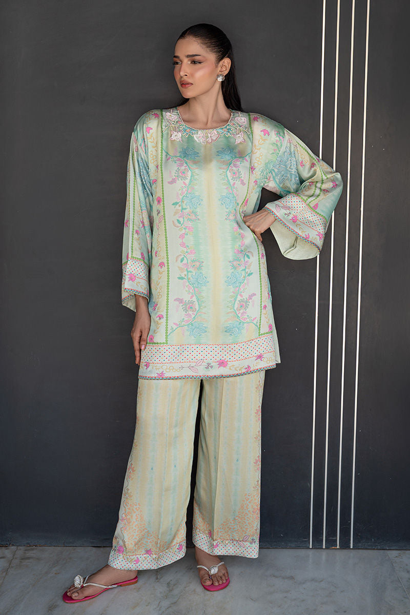 Fatima Khan | Layan Printed Eid Edit | Breezy Mint - Coord Set - by Libasekhas UK - Registered Vendor of : Fatima Khan - 100% Original Designer Dress