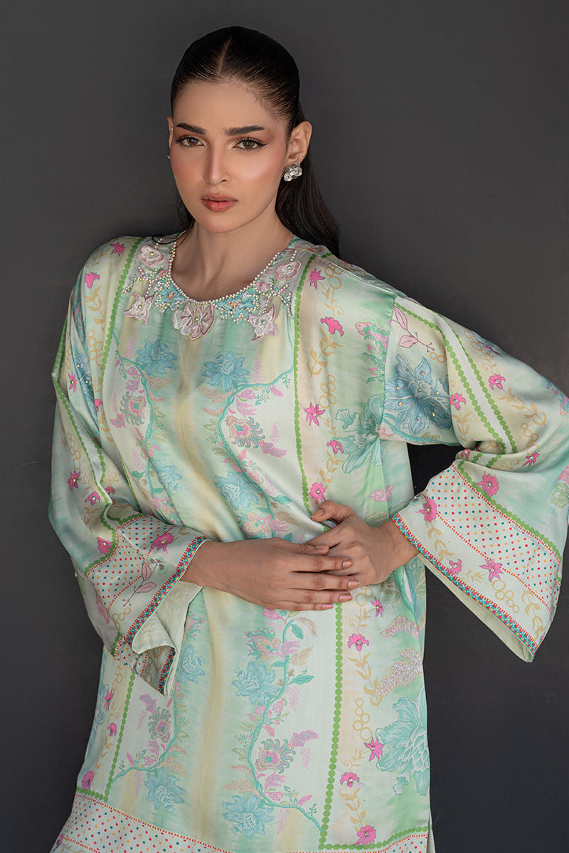 Fatima Khan | Layan Printed Eid Edit | Breezy Mint - Coord Set - by Libasekhas UK - Registered Vendor of : Fatima Khan - 100% Original Designer Dress