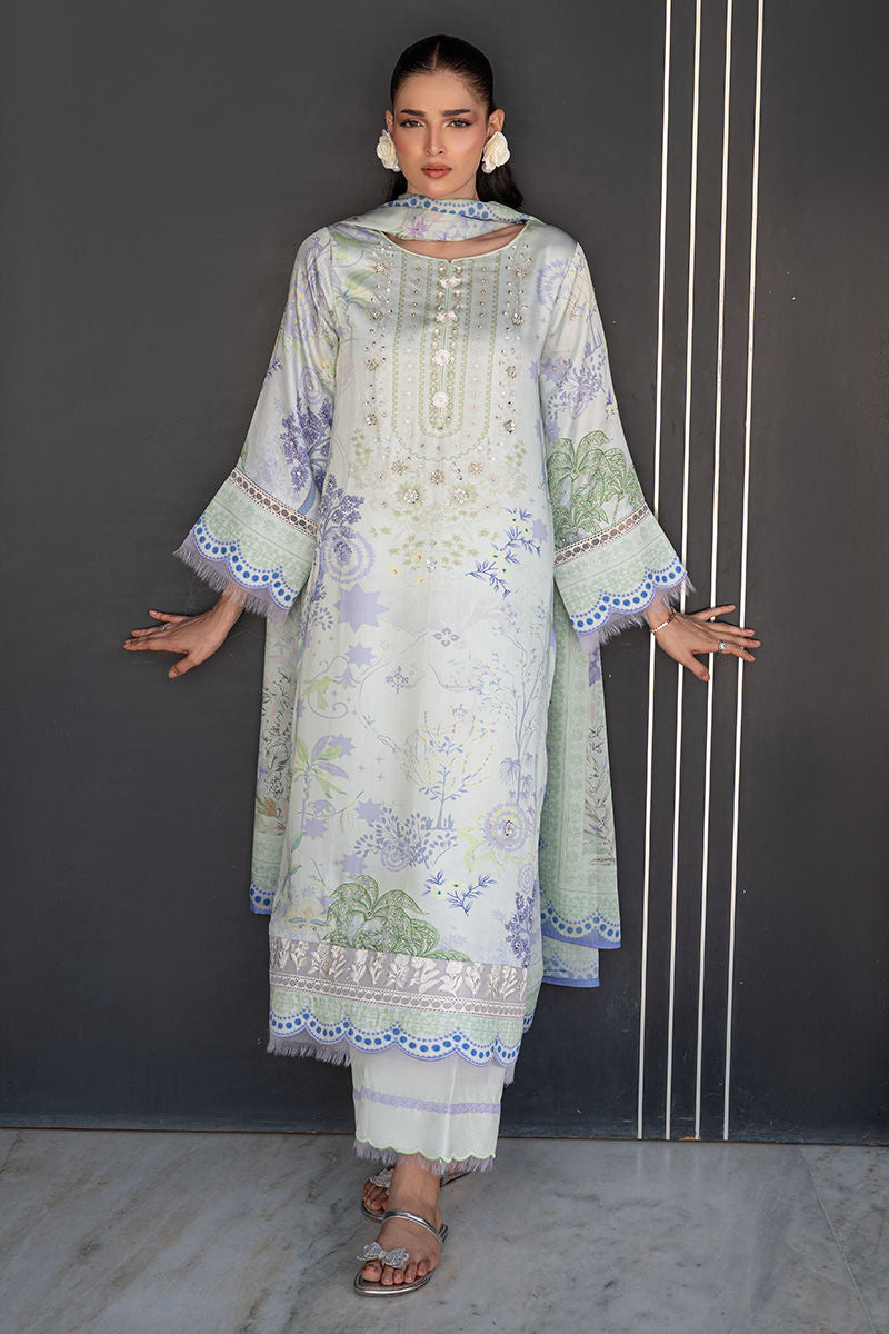Fatima Khan | Layan Printed Eid Edit | Mint Riverie - by Libasekhas UK - Registered Vendor of : Fatima Khan - 100% Original Designer Dress