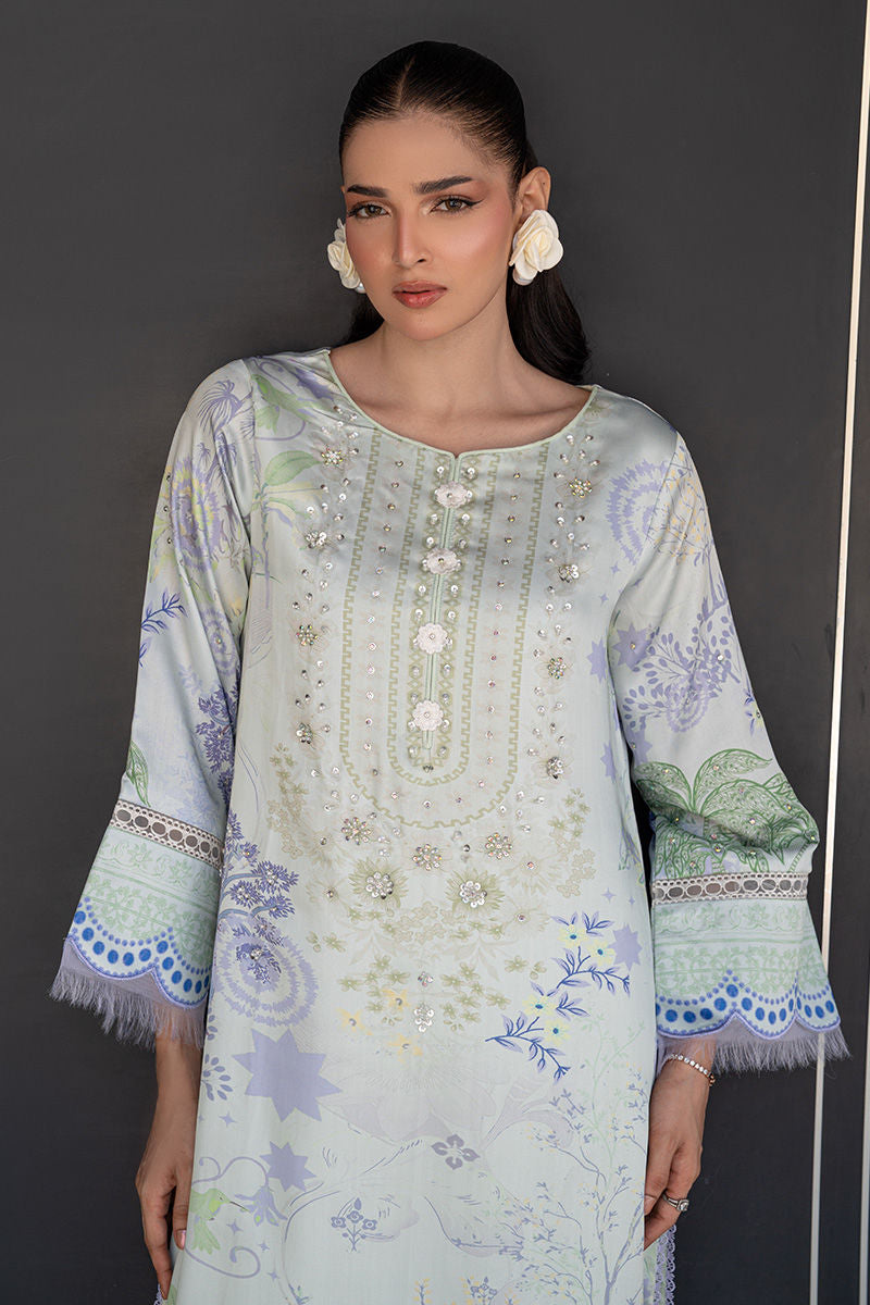 Fatima Khan | Layan Printed Eid Edit | Mint Riverie - by Libasekhas UK - Registered Vendor of : Fatima Khan - 100% Original Designer Dress