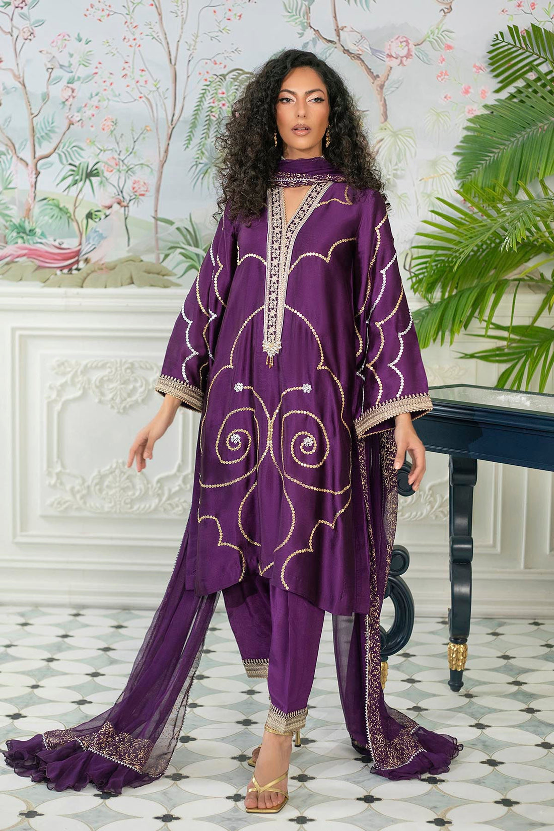 Annus Abrar | Sehr Eid Luxe | Izali Aubergine - by - Libasekhas UK - Registered Vendor of : Annus Abrar - 100% Original Designer Dresss