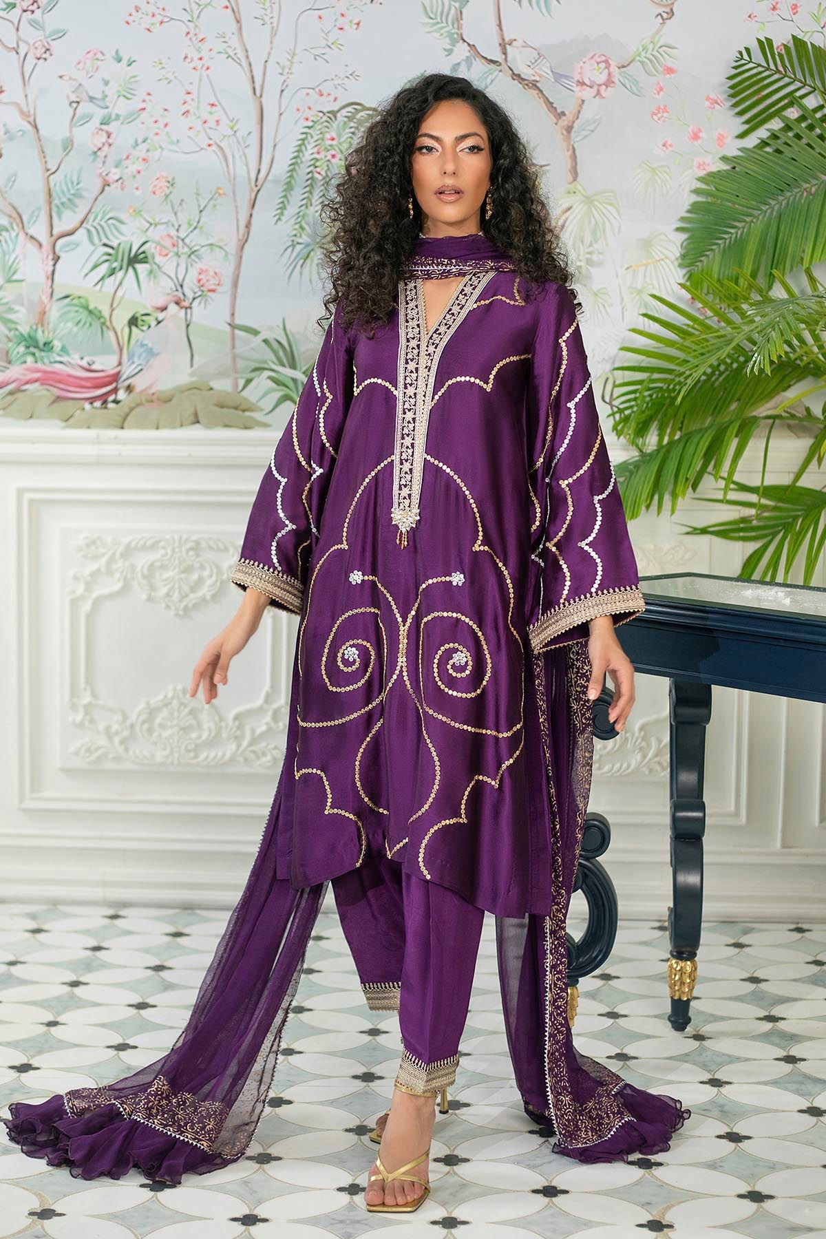 Annus Abrar | Sehr Eid Luxe | Izali Aubergine - by - Libasekhas UK - Registered Vendor of : Annus Abrar - 100% Original Designer Dresss