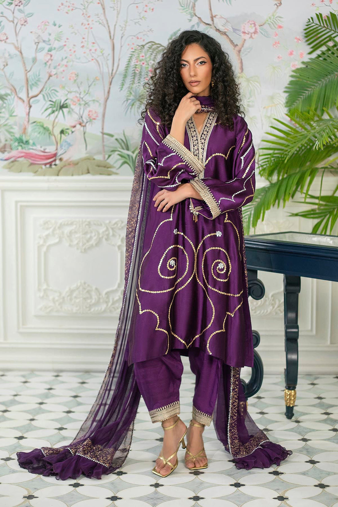 Annus Abrar | Sehr Eid Luxe | Izali Aubergine - by - Libasekhas UK - Registered Vendor of : Annus Abrar - 100% Original Designer Dresss