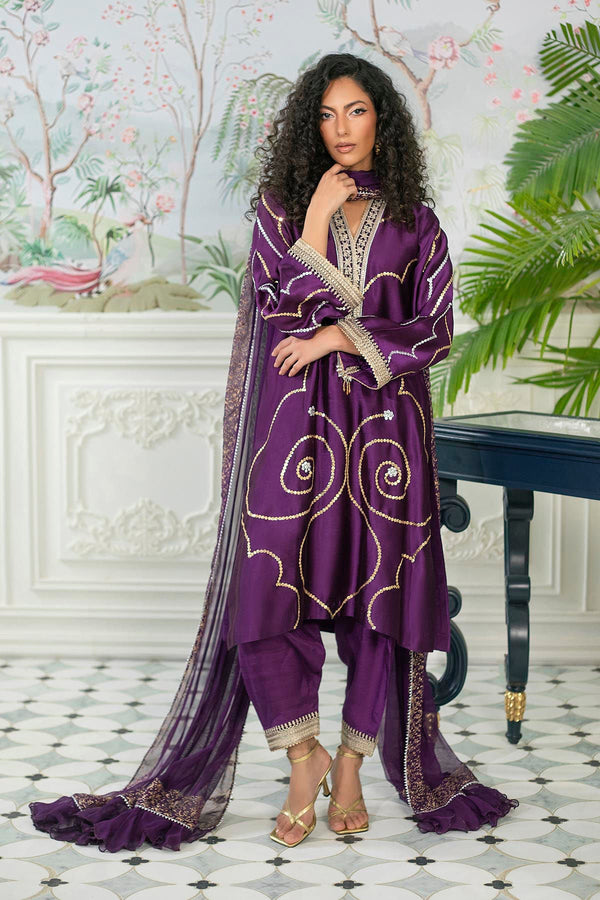 Annus Abrar | Sehr Eid Luxe | Izali Aubergine - by - Libasekhas UK - Registered Vendor of : Annus Abrar - 100% Original Designer Dresss