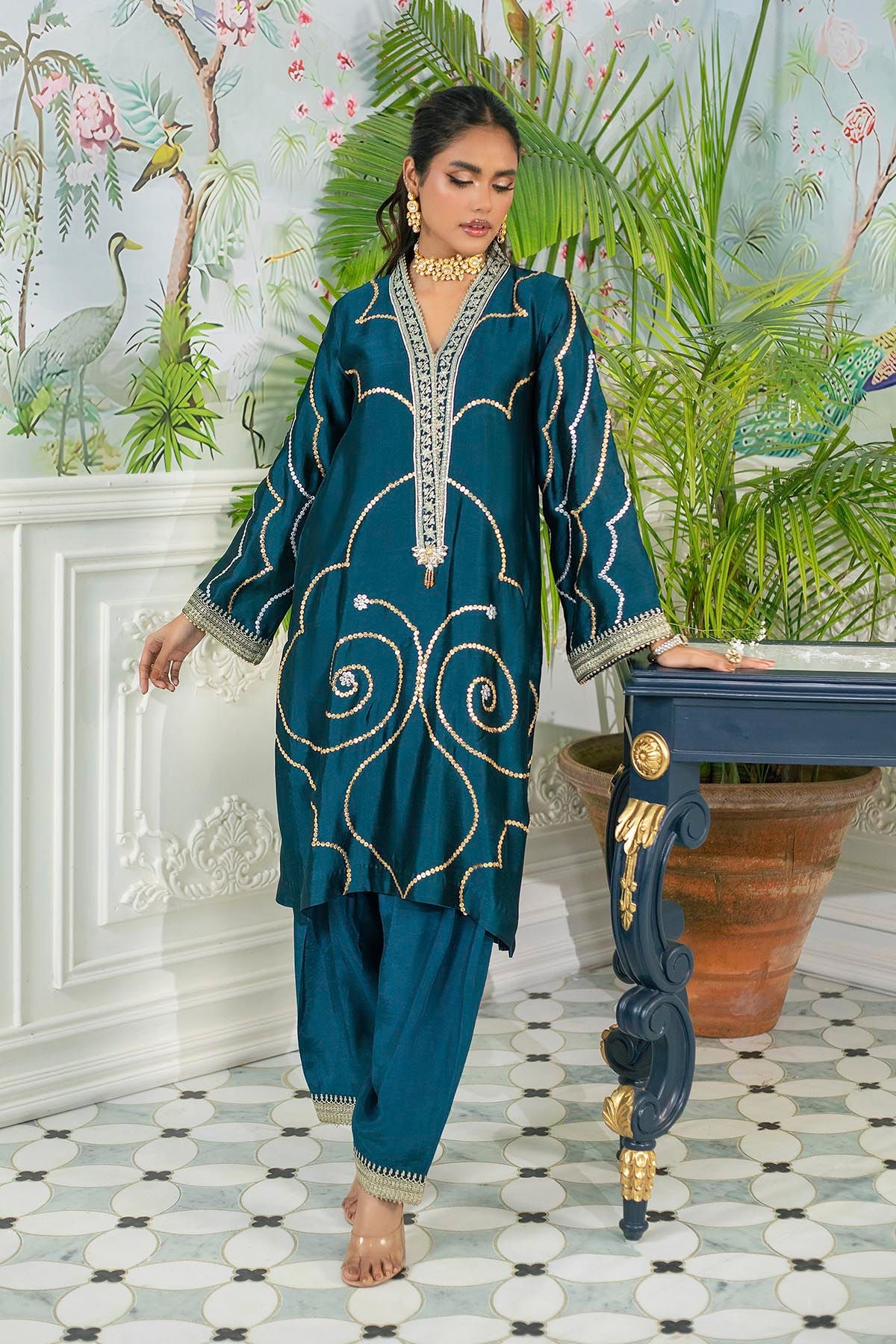 Annus Abrar | Sehr Eid Luxe | Izali Deep Teal - by - Libasekhas UK - Registered Vendor of : Annus Abrar - 100% Original Designer Dresss