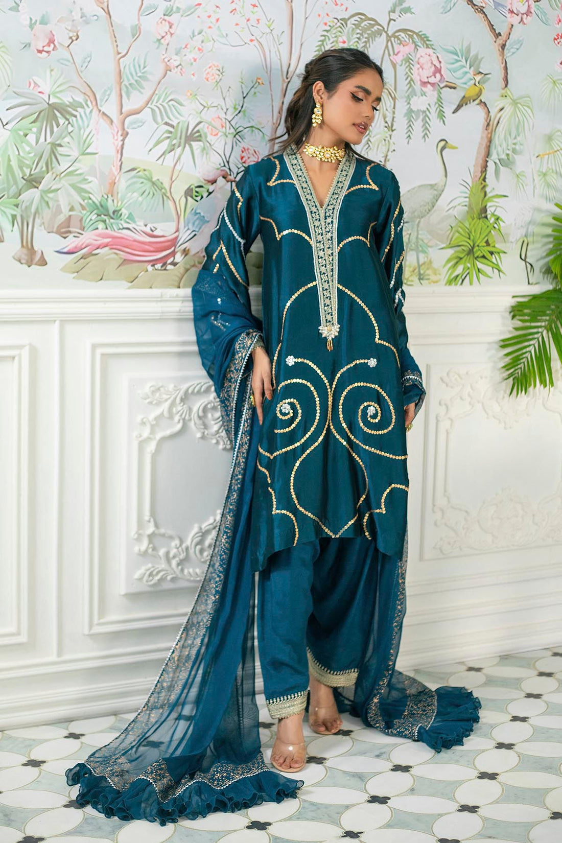 Annus Abrar | Sehr Eid Luxe | Izali Deep Teal - by - Libasekhas UK - Registered Vendor of : Annus Abrar - 100% Original Designer Dresss