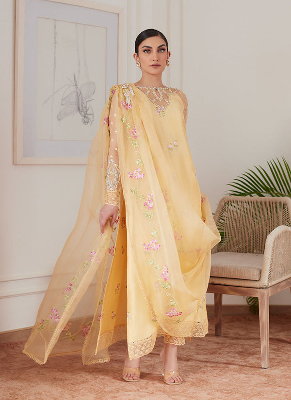 Farah Talib Aziz | Luna Eid Collection 24 | CYRILLA PALE YELLOW - by - Libasekhas UK - Registered Vendor of : Farah Talib Aziz - 100% Original Designer Dresss
