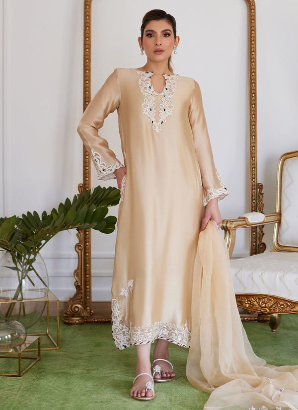 Farah Talib Aziz | Luna Eid Collection 24 | MELVINA CHAMPAGNE BEIGE - by - Libasekhas UK - Registered Vendor of : Farah Talib Aziz - 100% Original Designer Dresss