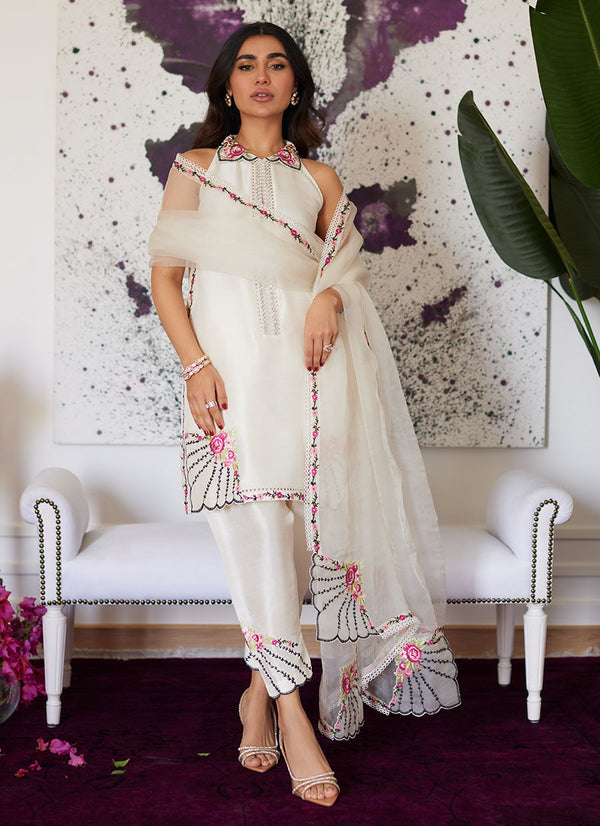 Farah Talib Aziz | Luna Eid Collection 24 | GENEVIVE PEARL WHITE - by - Libasekhas UK - Registered Vendor of : Farah Talib Aziz - 100% Original Designer Dresss