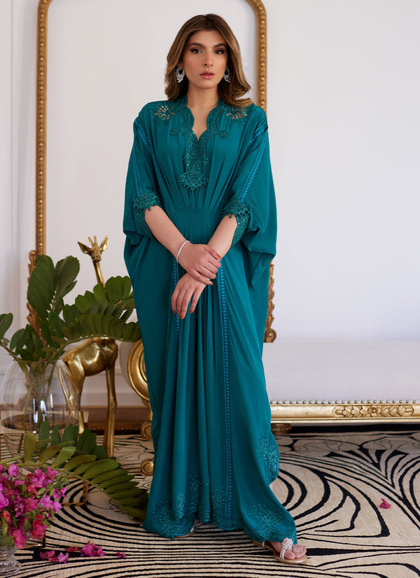 Farah Talib Aziz | Luna Eid Collection 24 | EMMELINE EMERALD CREPE - by - Libasekhas UK - Registered Vendor of : Farah Talib Aziz - 100% Original Designer Dresss