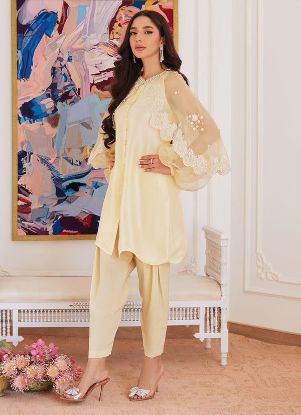 Farah Talib Aziz | Luna Eid Collection 24 | ESMERALDA PASTEL YELLOW - by - Libasekhas UK - Registered Vendor of : Farah Talib Aziz - 100% Original Designer Dresss