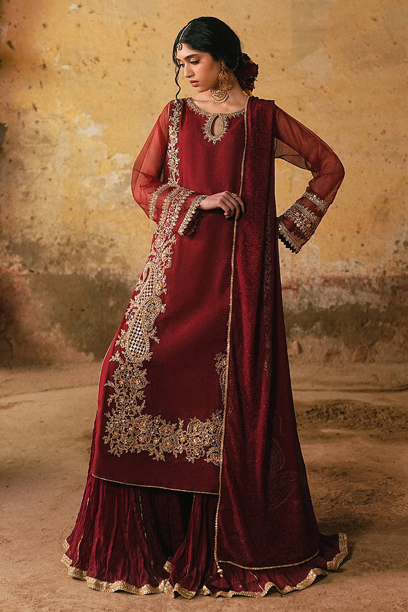 MNR | Farid Manzil Luxury Pret 26 | Surkh-e-Bahar - by Libasekhas - Registered Vendor of : MNR - 100% Original Designer Dress