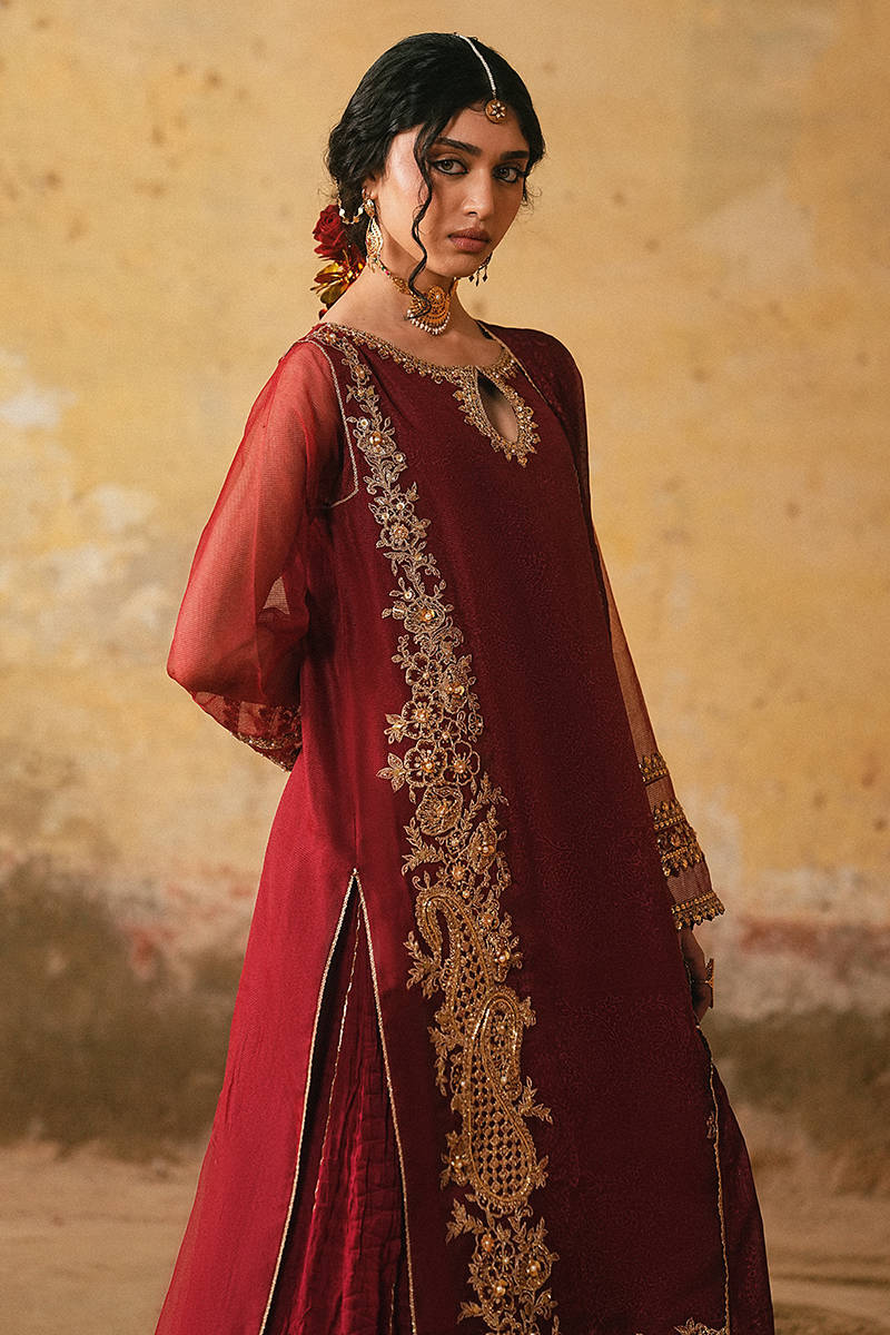 MNR | Farid Manzil Luxury Pret 26 | Surkh-e-Bahar - by Libasekhas - Registered Vendor of : MNR - 100% Original Designer Dress