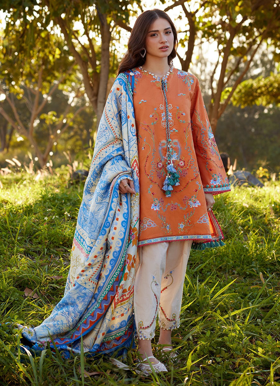Farah Talib Aziz | Luxury Lawn 26 | Lucia Burnt Orange - by Libasekhas UK - Registered Vendor of : Farah Talib Aziz - 100% Original Designer Dress