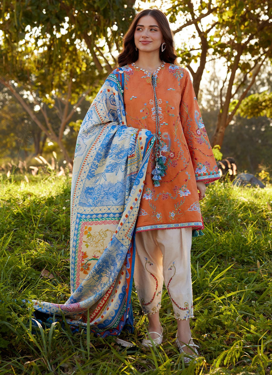 Farah Talib Aziz | Luxury Lawn 26 | Lucia Burnt Orange - by Libasekhas UK - Registered Vendor of : Farah Talib Aziz - 100% Original Designer Dress