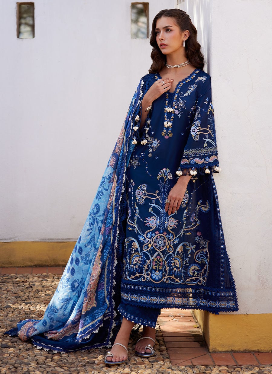 Farah Talib Aziz | Luxury Lawn 26 | Nia Navy - by Libasekhas UK - Registered Vendor of : Farah Talib Aziz - 100% Original Designer Dress