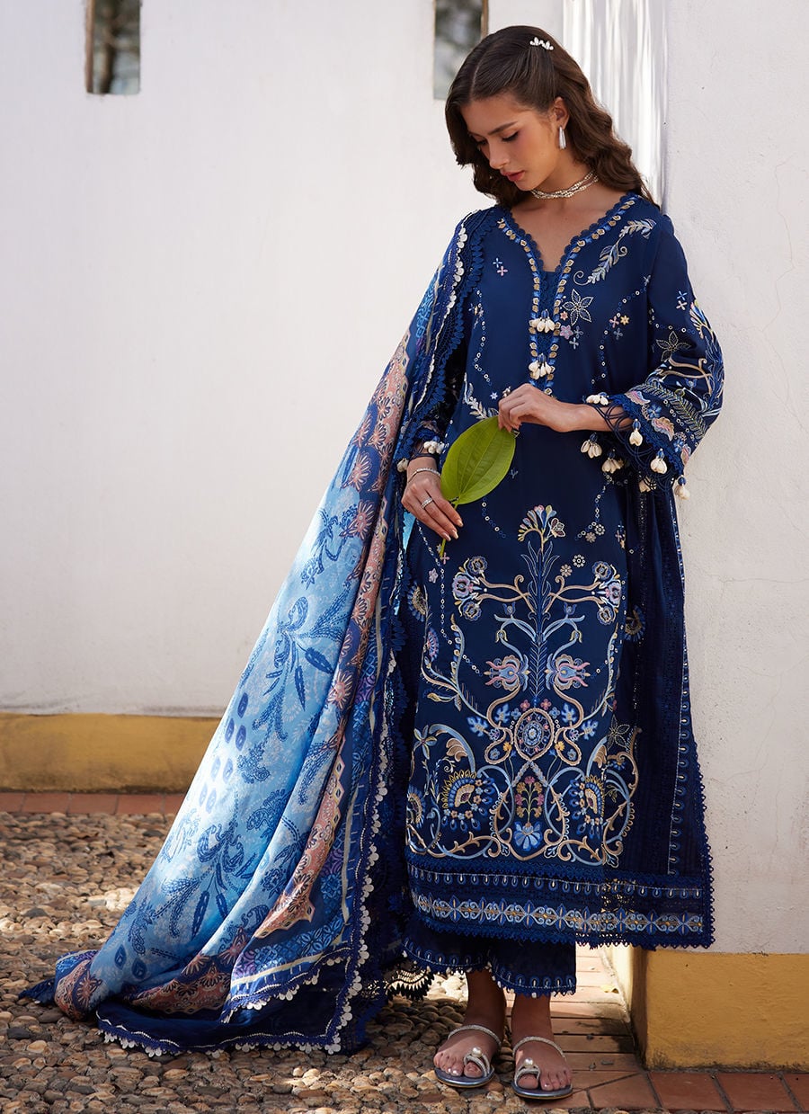 Farah Talib Aziz | Luxury Lawn 26 | Nia Navy - by Libasekhas UK - Registered Vendor of : Farah Talib Aziz - 100% Original Designer Dress