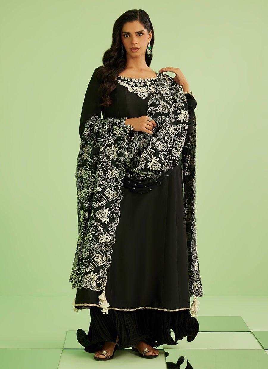 Farah Talib Aziz | Veya A Draped Capsule | Noir Elan Kalidaar - by Libasekhas UK - Registered Vendor of : Farah Talib Aziz - 100% Original Designer Dress